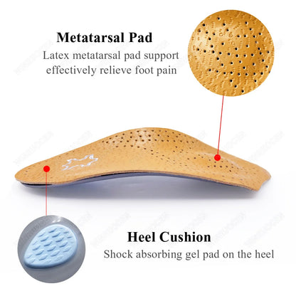 3/4 Leather Orthotic Arch Support Insoles