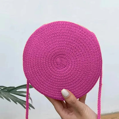 Handwoven Round Straw Crossbody Bag
