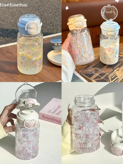 Butterfly Bow Glass Tumbler with Straw & Leakproof Lid