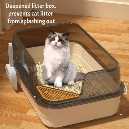 Semi-Enclosed Cat Litter Box with Scoop