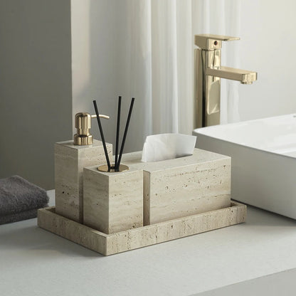 Travertine-Style Bathroom Accessories Set