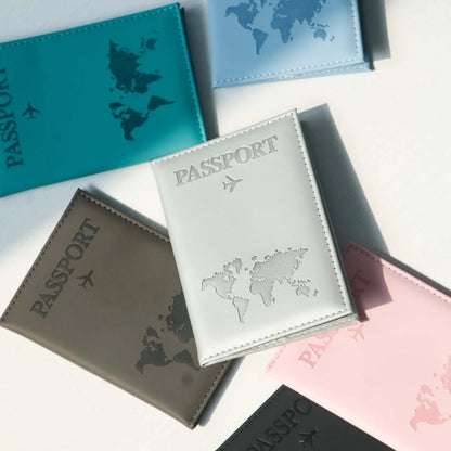 World Map PU Leather Passport Holder