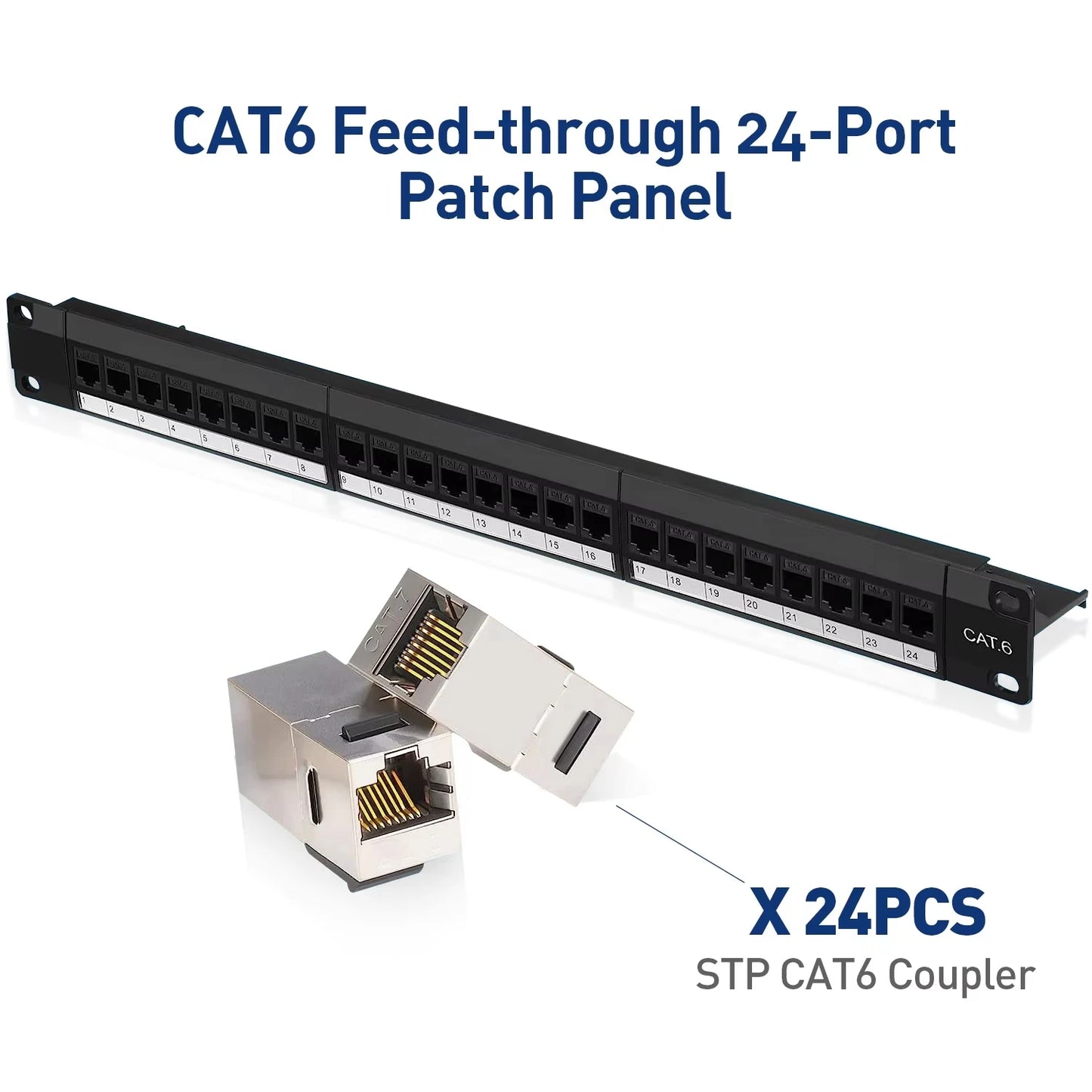 19-Inch RJ45 Keystone Patch Panel with Inline Couplers