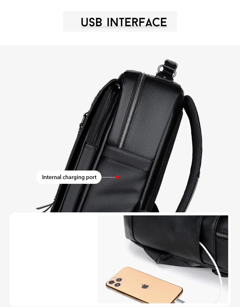 Men'S Backpack PU Leather for Business