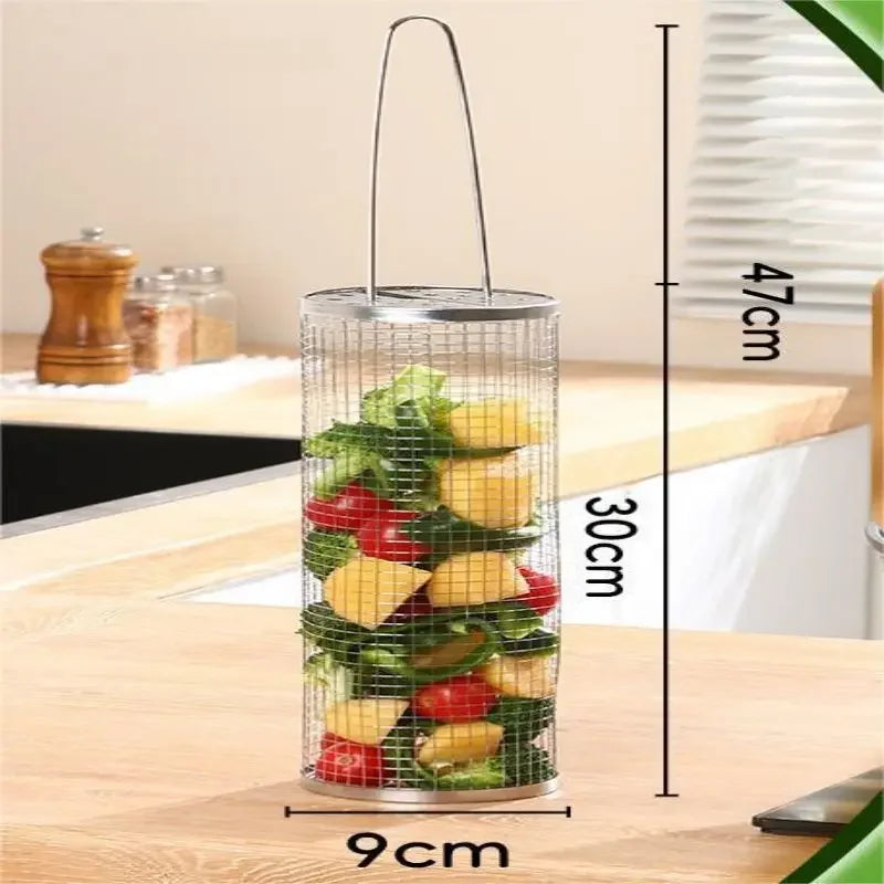 Stainless Steel Rolling BBQ Grill Basket