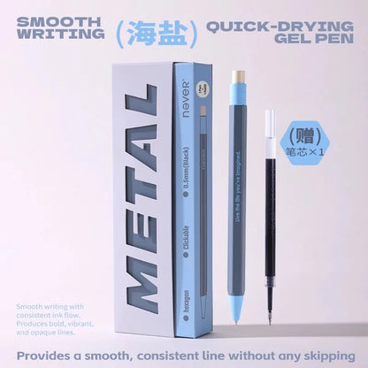 Never Hexagonal Bar Metal Retractable Gel Pen 0.5mm Quick-Drying & Weighted Black Signature Pen Aesthetic Stationery Gift