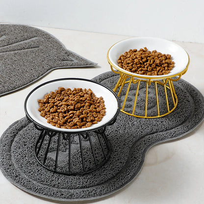 Elevated Ceramic Cat Food Bowl with Metal Stand