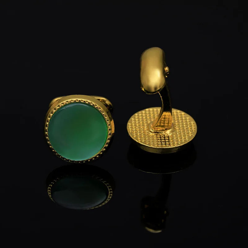 Round Gold-Tone Cufflinks with Coloured Stone