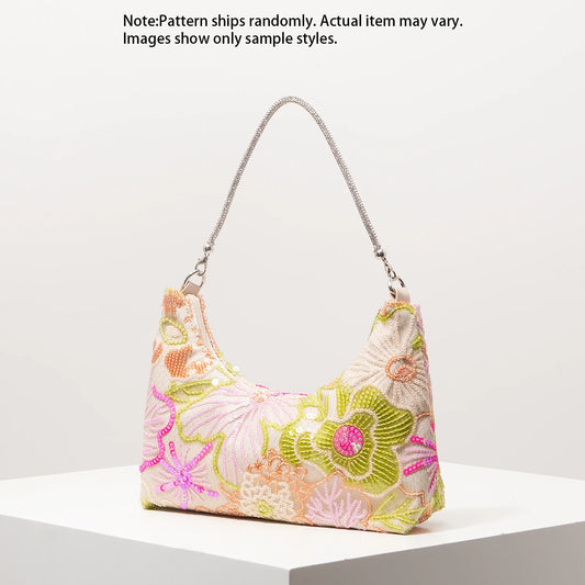 Floral Embroidered Sequin Shoulder Bag