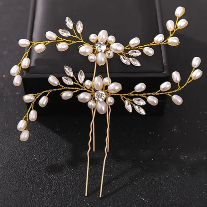 Pearl Rhinestone Flower Hair Pins