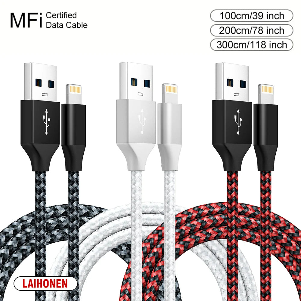 LAIHONEN USB-A to Lightning Braided Charging Cable