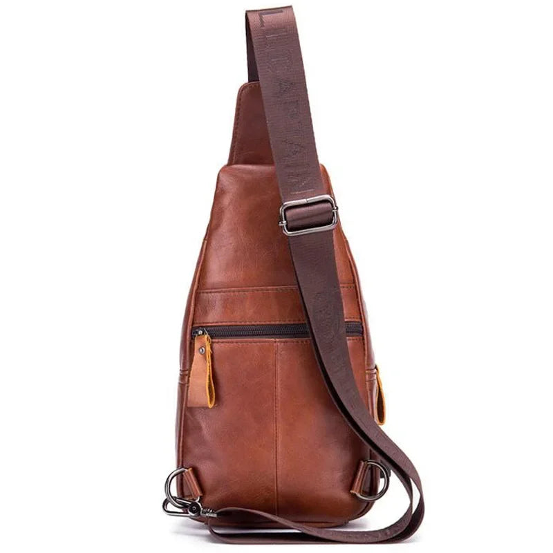 100% Cowhide Leather Casual Crossbody USB Charging Chest Bag