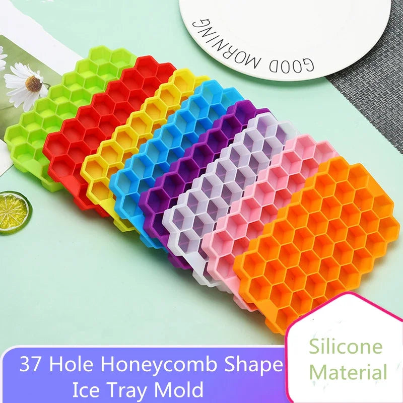 37-Grid Honeycomb Silicone Ice Cube Tray with Lid