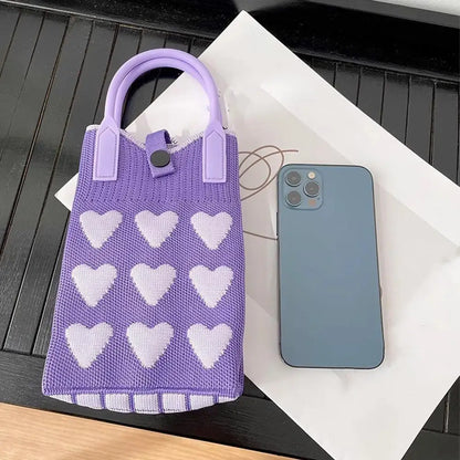 Knitted Heart Mini Crossbody Phone Bag