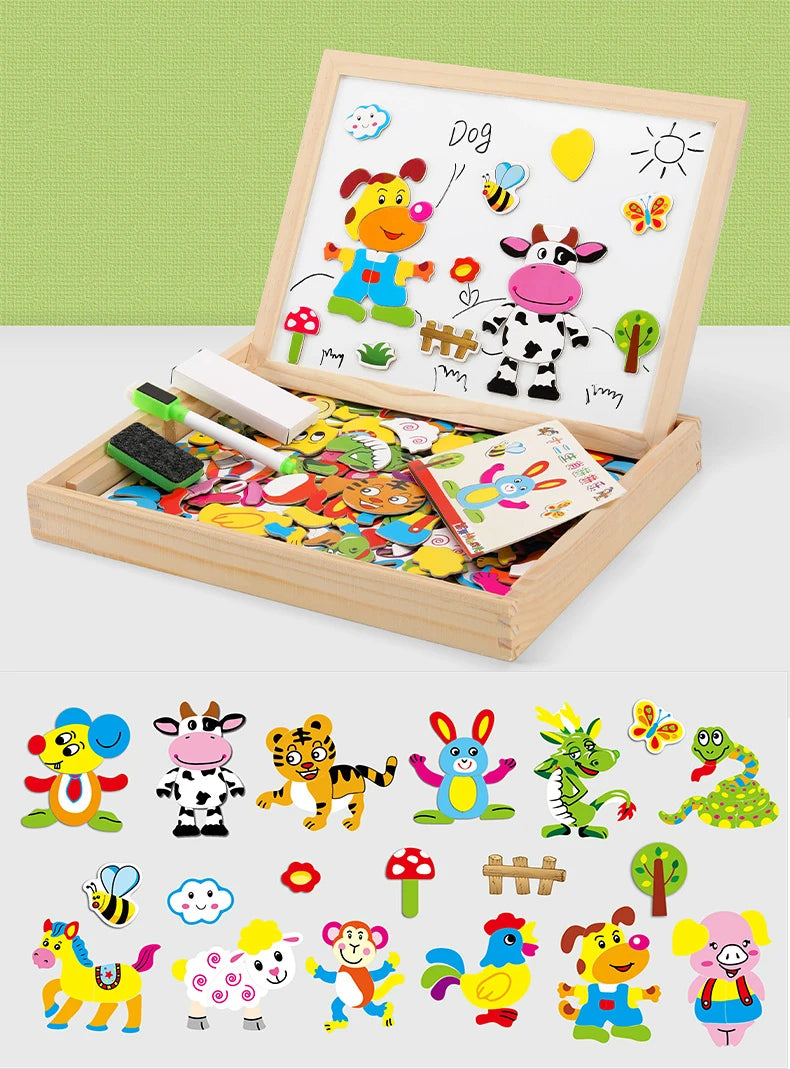 Wooden Magnetic Puzzle & Drawing Board Set