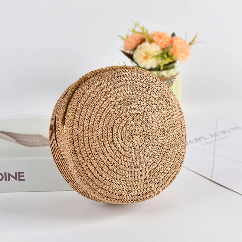 Handwoven Round Straw Crossbody Bag