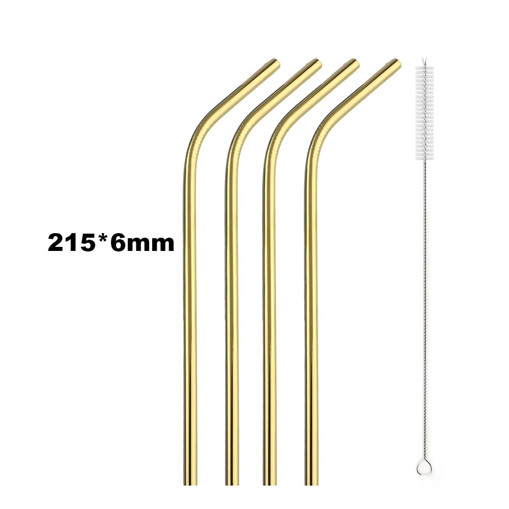 Reusable 304 Stainless Steel Drinking Straws Set with Cleaning Brush
