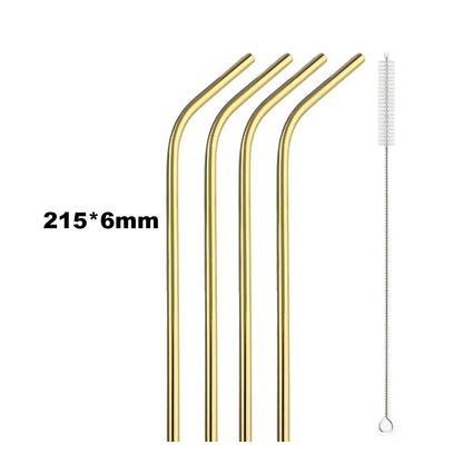 Reusable 304 Stainless Steel Drinking Straws Set with Cleaning Brush