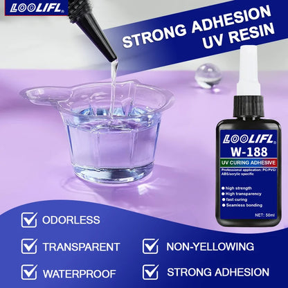 50ml Crystal Clear UV Resin Glue Kit with UV Lamp
