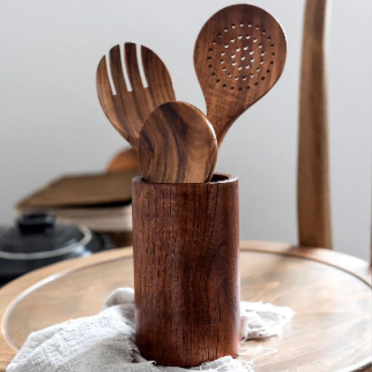 Wooden Kitchen Utensil Set with Storage Holder