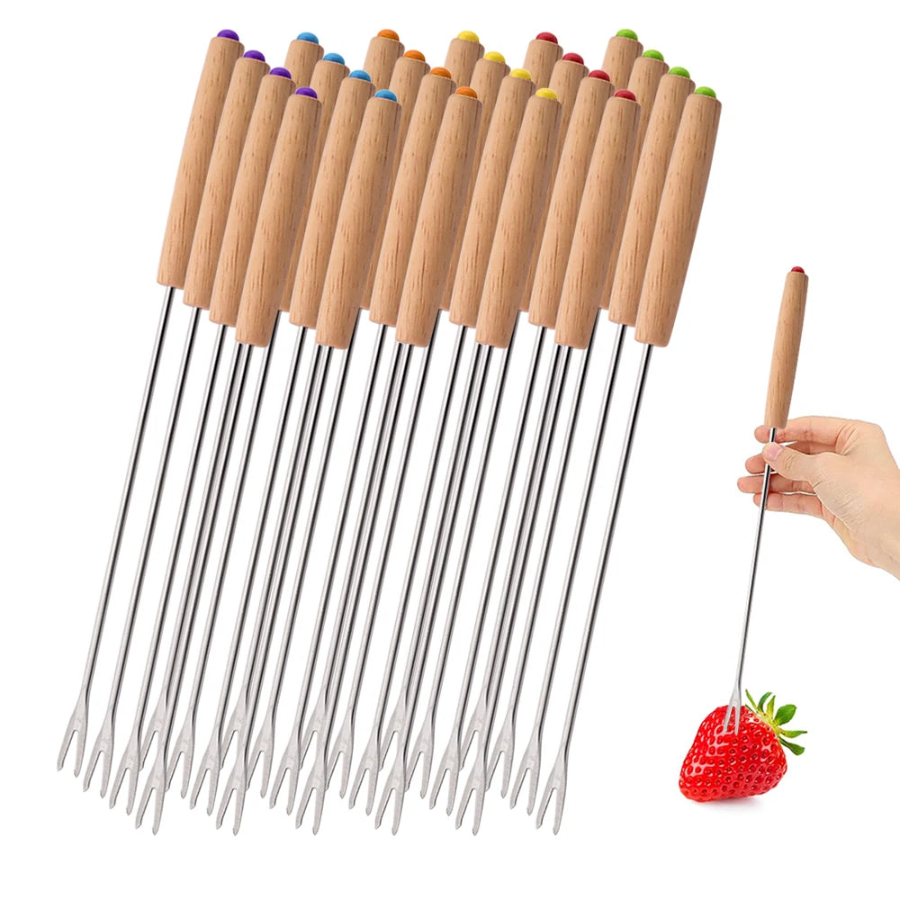 Stainless Steel Fondue Fork Set with Wooden Handles