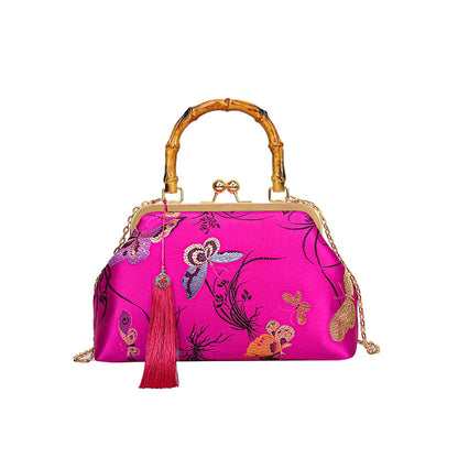 Luxury Embroidered Evening Handbag with Bamboo Handle