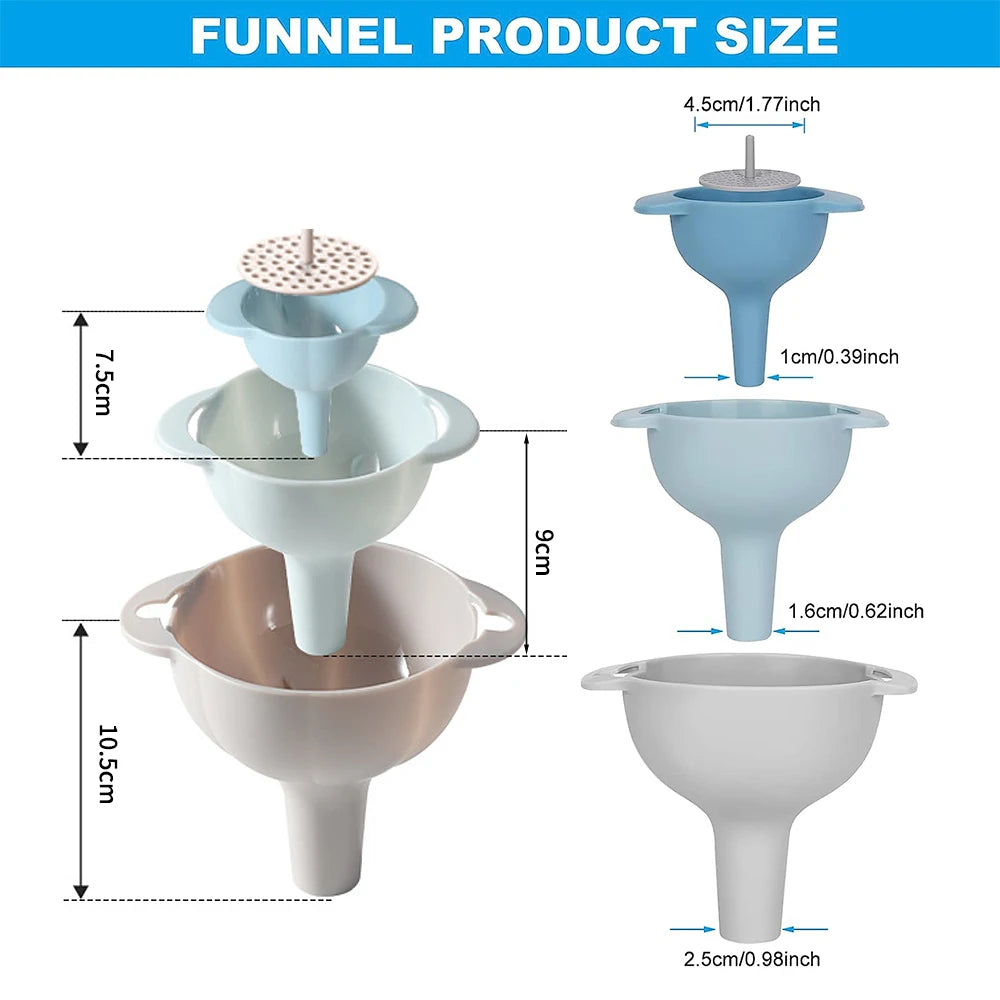4-in-1 Kitchen Funnel Set with Detachable Strainer