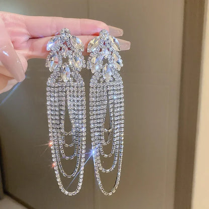 Geometric Crystal Long Tassel Earrings