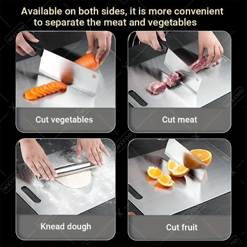 Double-Sided Stainless Steel Chopping Board for Kitchen & Dough Preparation