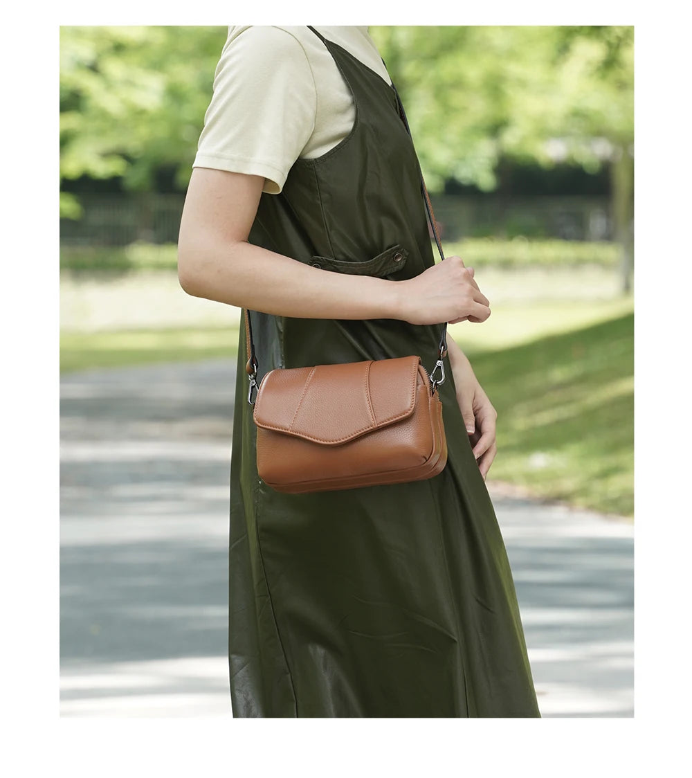 Genuine Leather Multi-Compartment Crossbody Bag