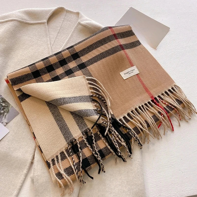 Women’s Plaid Winter Scarf with Tassels
