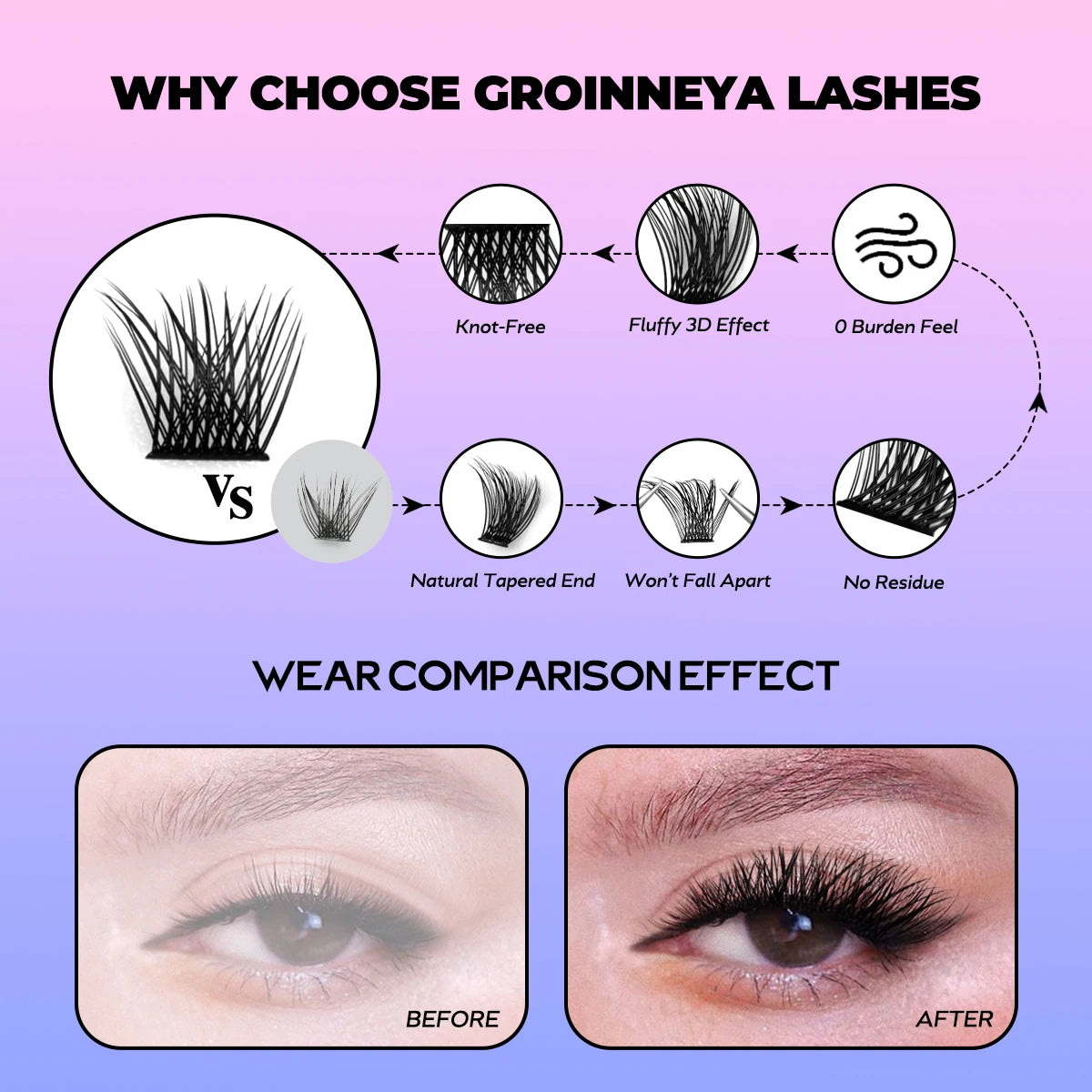 GROINNEYA DIY Natural Volume Cluster Lashes