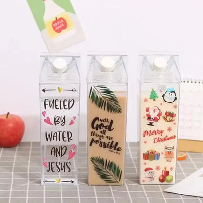 500/1000ml Transparent Milk Box Style Water Cup with Lid