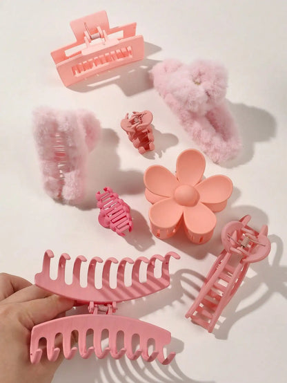 Pink Matte Hair Claw Clips Set