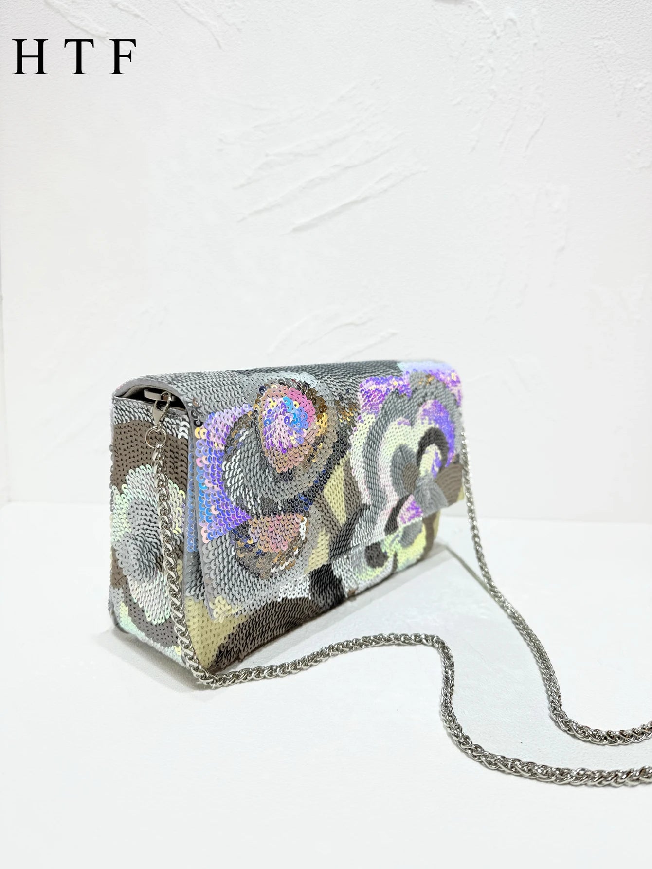Floral Sequin Evening Clutch Bag