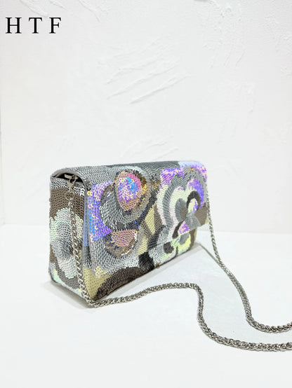 Floral Sequin Evening Clutch Bag