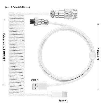 3M Coiled USB-C Mechanical Keyboard Cable – Detachable Aviator Connector