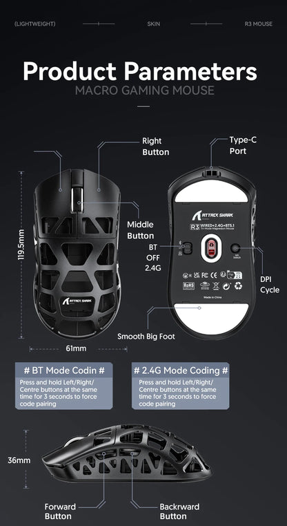 Attack Shark R3 Magnesium Alloy Gaming Mouse