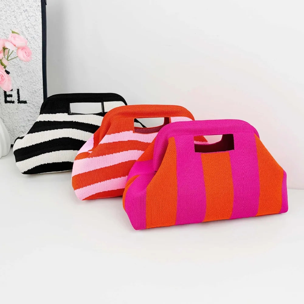 Striped Woven Knit Cosmetic Bag