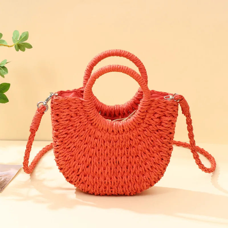 Handwoven Straw Rattan Crossbody Beach Bag