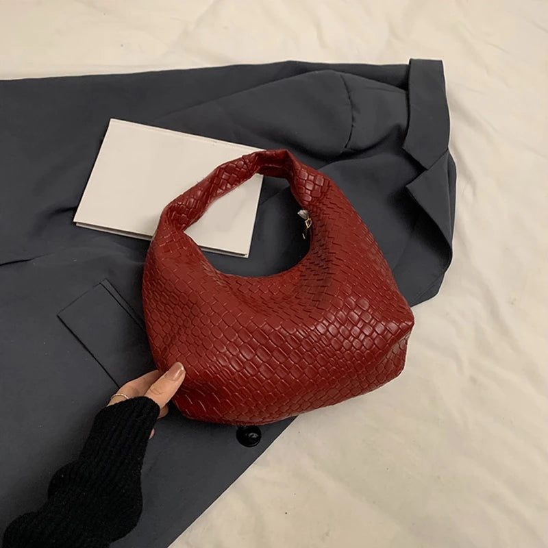 Women’s Woven Embossed PU Leather Hobo Shoulder Bag