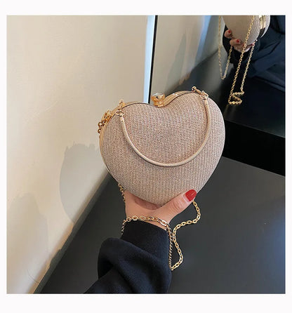 Heart-Shaped Evening Clutch Bag with Chain Strap