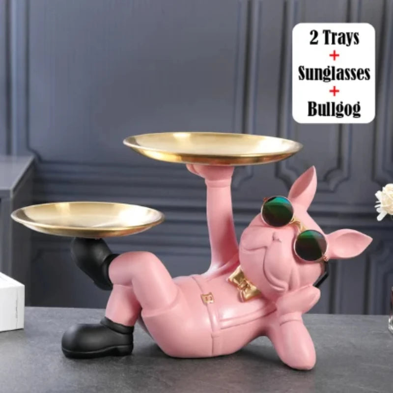 Modern Bulldog Resin Storage Tray Statue