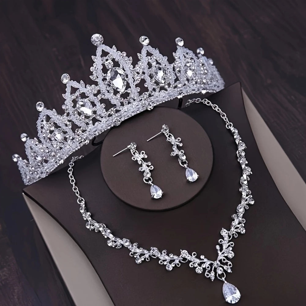 Bridal Crown Necklace Earrings Jewelry Set