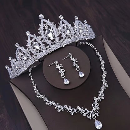 Bridal Crown Necklace Earrings Jewelry Set