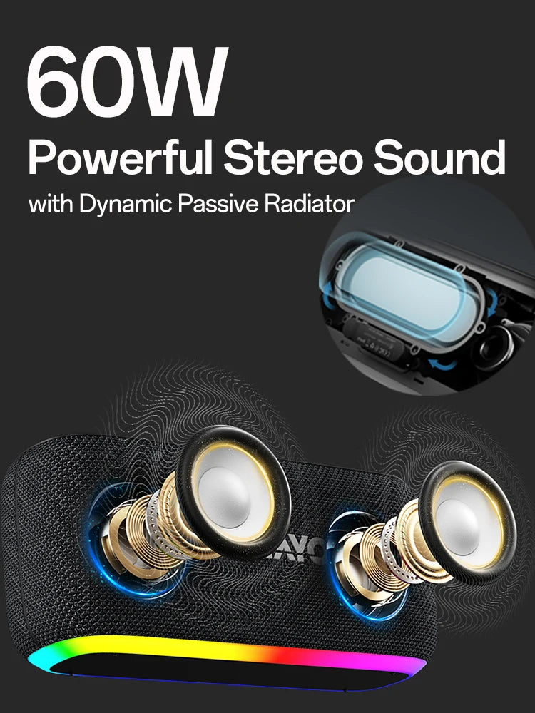 60W Wireless Speaker with RGB Lights & Waterproof Design