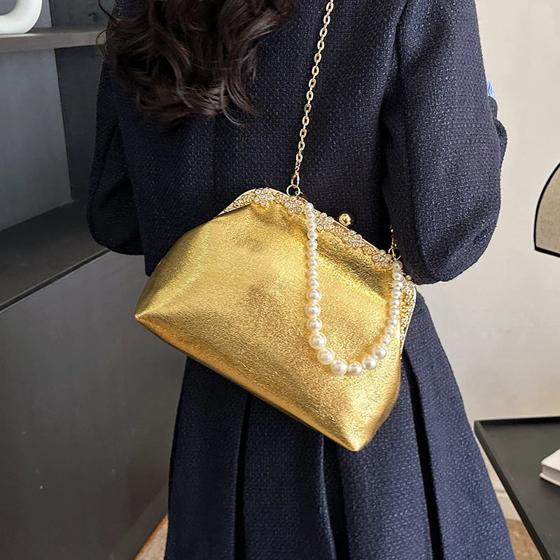 Luxury Pearl Chain Minaudière Shoulder Bag