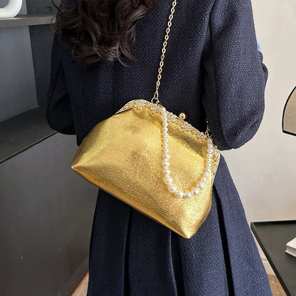 Luxury Pearl Chain Minaudière Shoulder Bag
