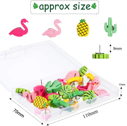 Decorative Wooden Flamingo & Cactus Push Pins