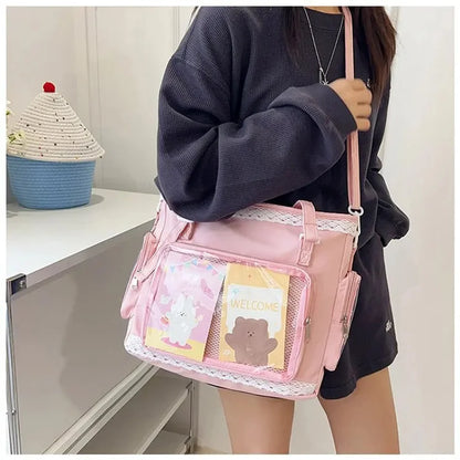 Large Canvas Ita Crossbody Tote Bag